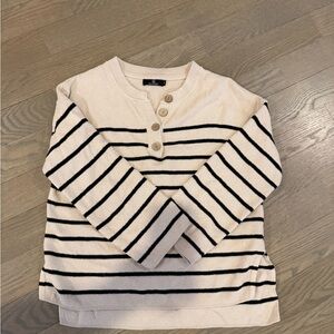 Striped Button Henley Sweater in Cream and Black